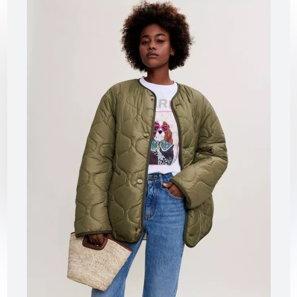 Maje Olive Green Quilted Jacket Reversible Size Small - Picture 6 of 7